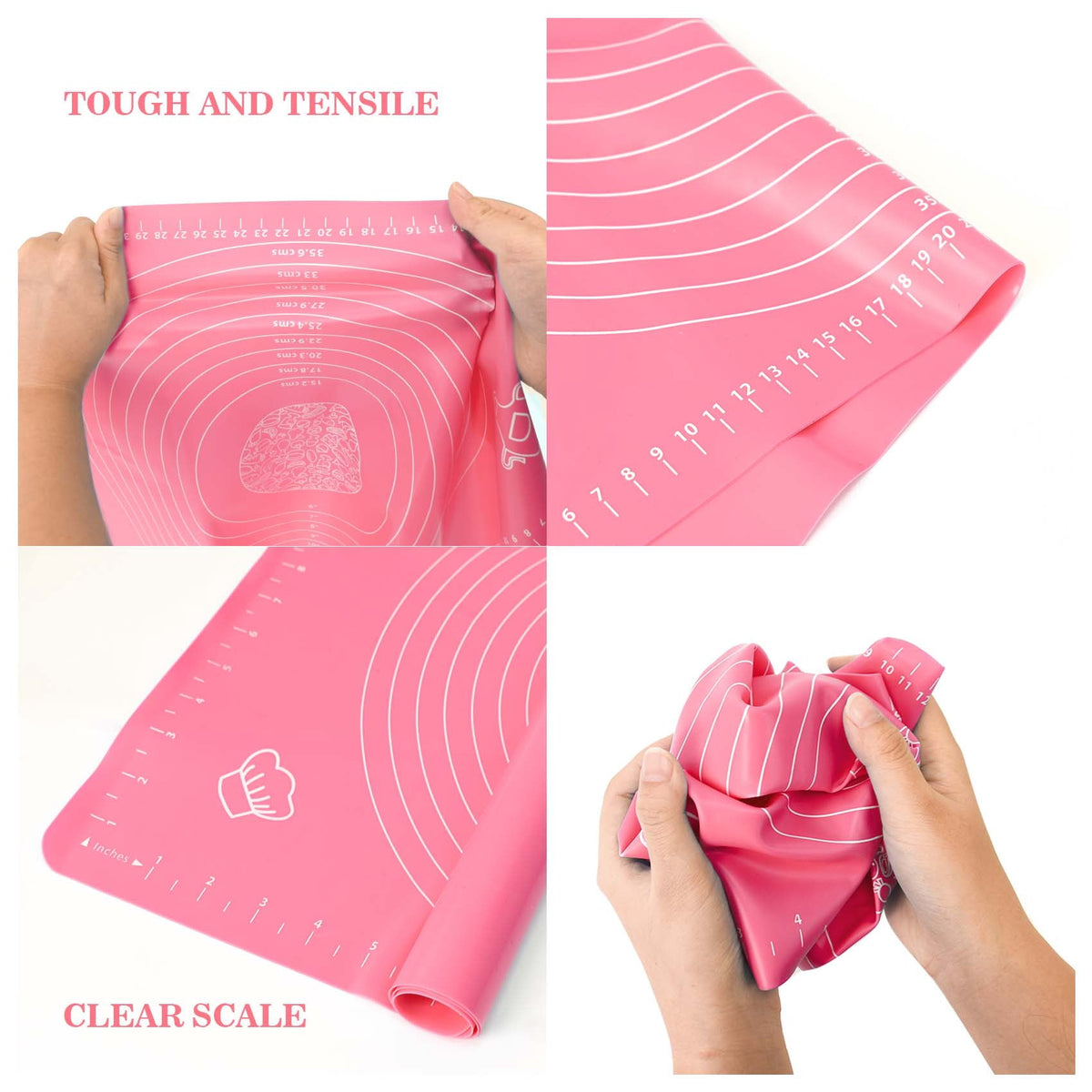 Large Pink Silicone Baking Mat, 25"x18" Non-Stick Pastry Mat with Measurements for Dough, Bread, Baking, Fondant