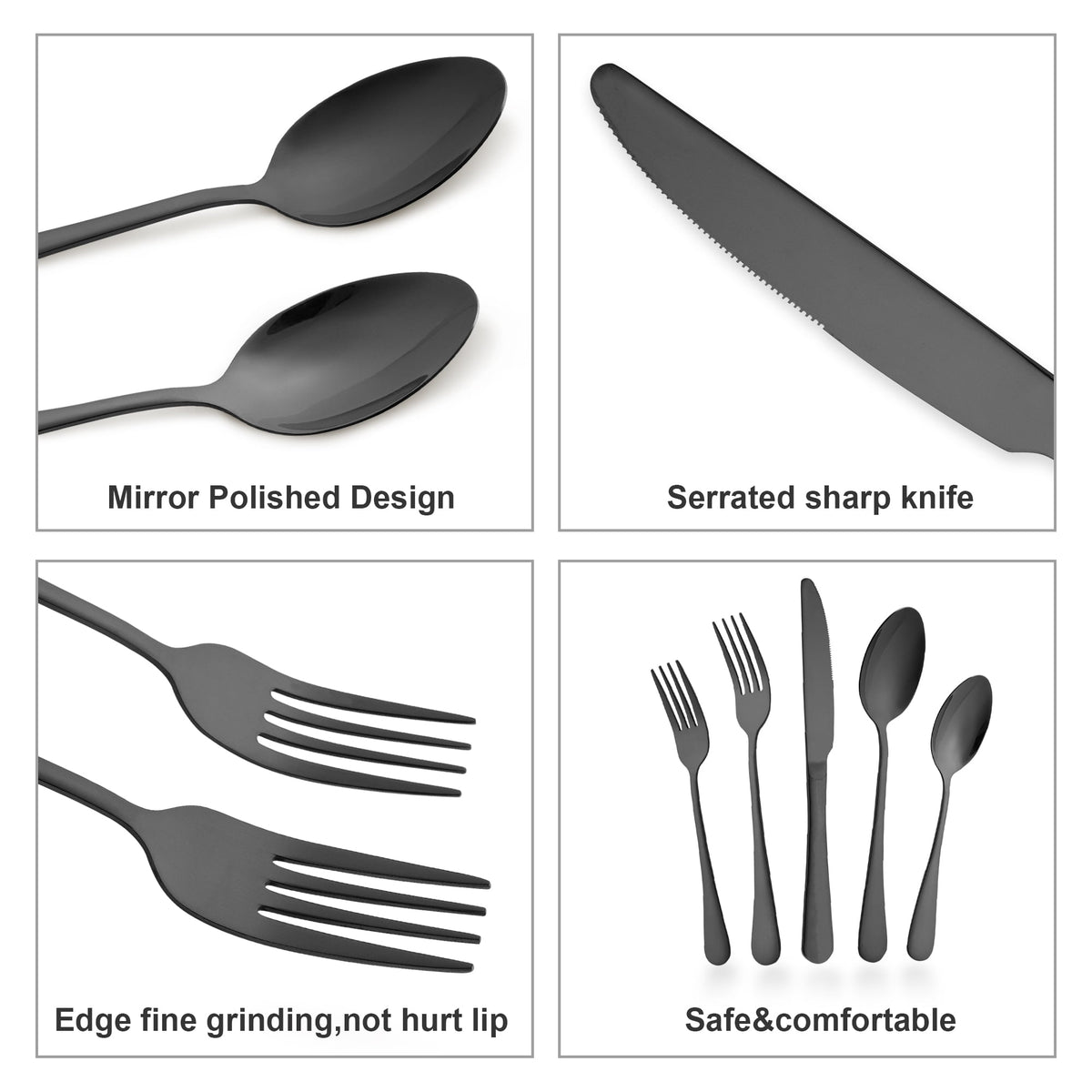 20 Piece Silverware Set, ENLOY Stainless Steel Solid Flatware Cutlery for 4, Modern & Elegant Design, High Quality Gift