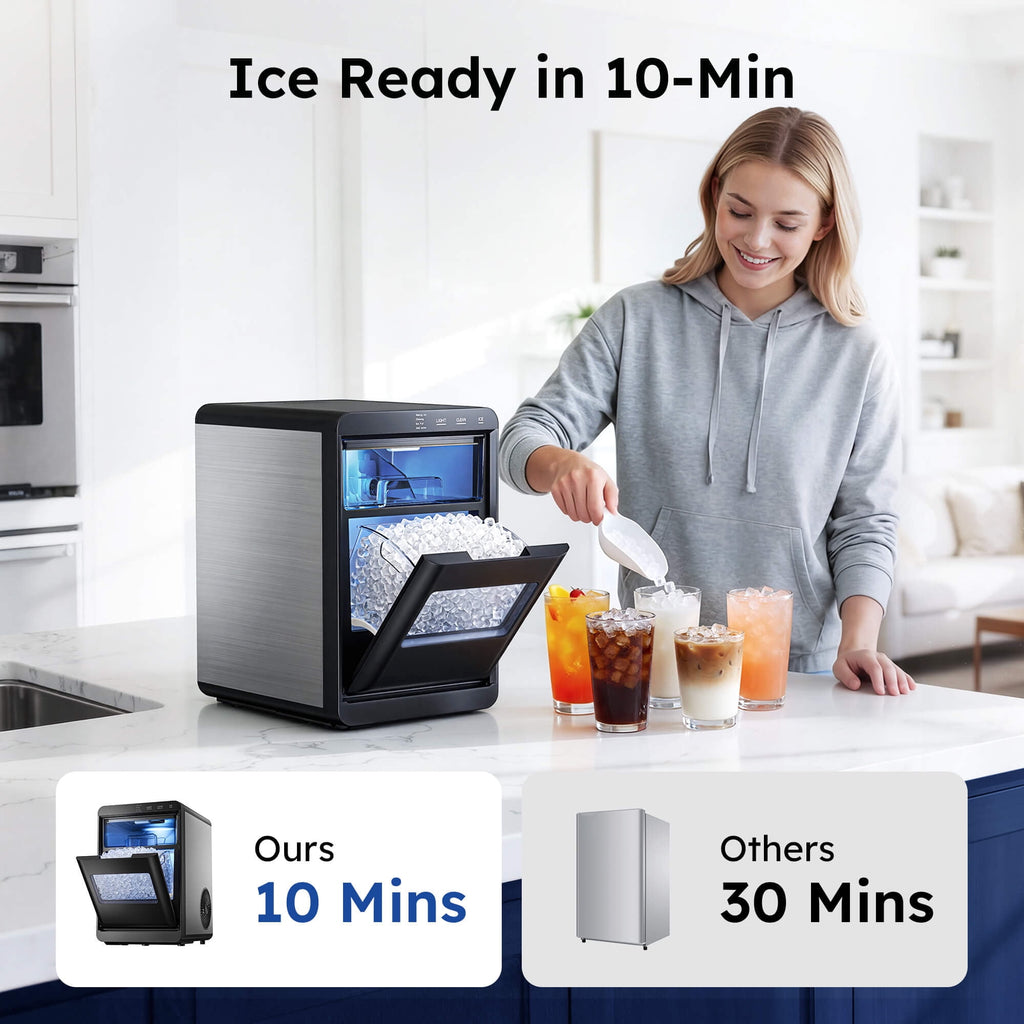 Simzlife Nugget Ice Maker Countertop, 44 lbs/24H, Soft Chewable Sonic-Style Pebble Ice machine, One-Touch Self-Cleaning, Stainless Steel Black