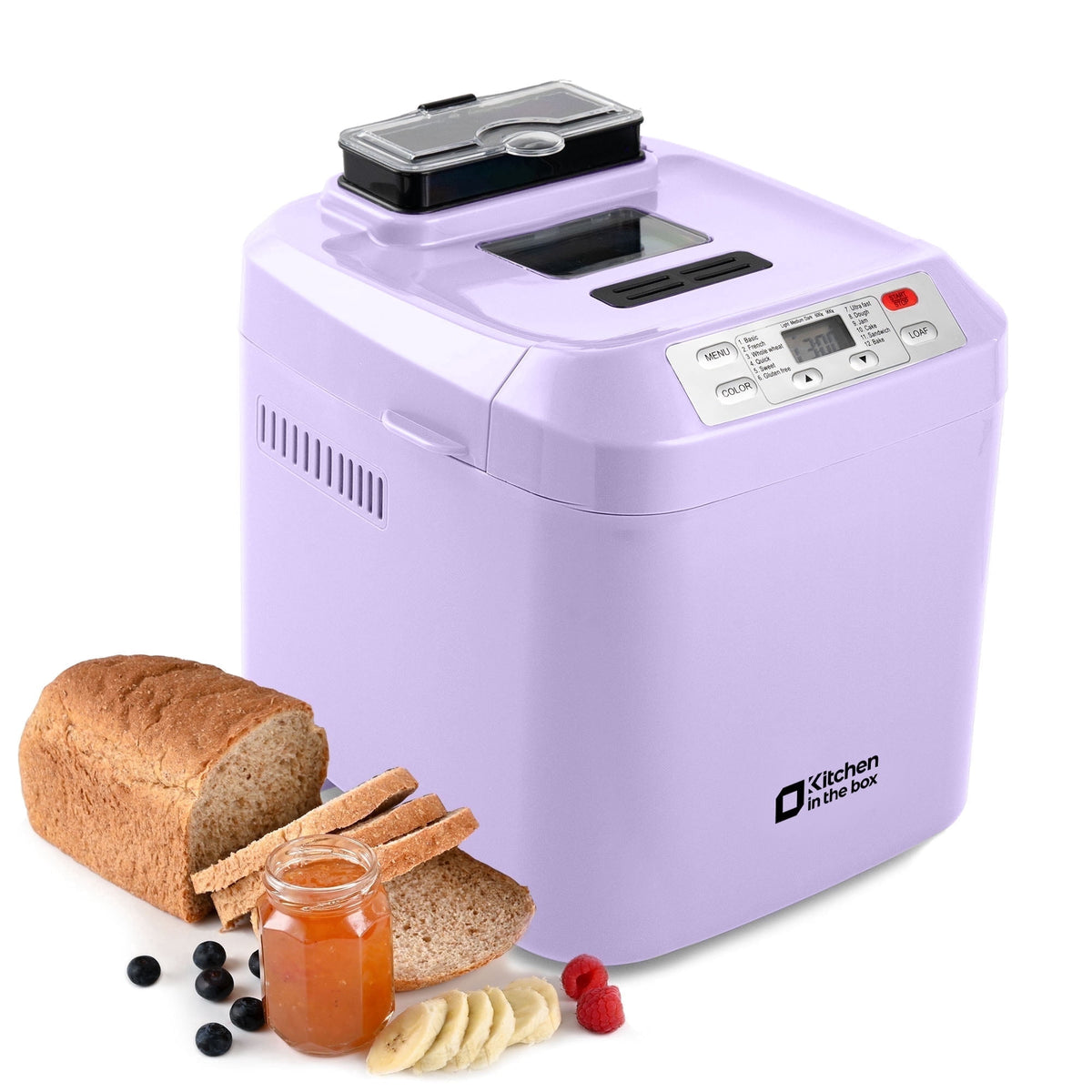 Kitchen in the Box 2lb Bread Maker with Auto Fruit Nut Dispenser, 12-in-1 Gluten-Free Bread Machine, 13H Delay Timer, Nonstick Pan, Keep Warm, White