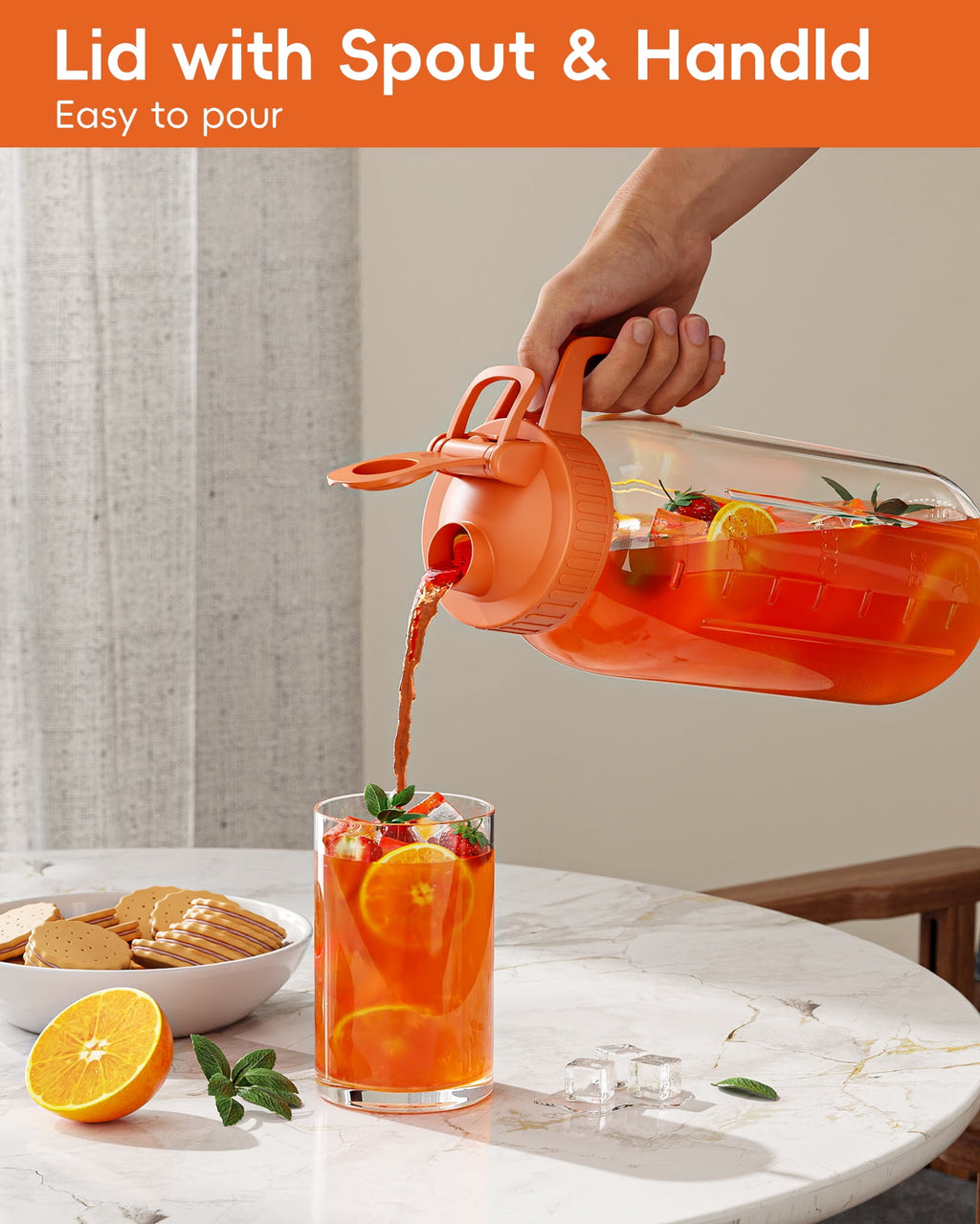 VA1KENE Glass Pitcher with Lid, Mason Jar Pitcher with Spout and Handle for Lemonade, Iced Drinks, and Sun Tea 64oz Gray