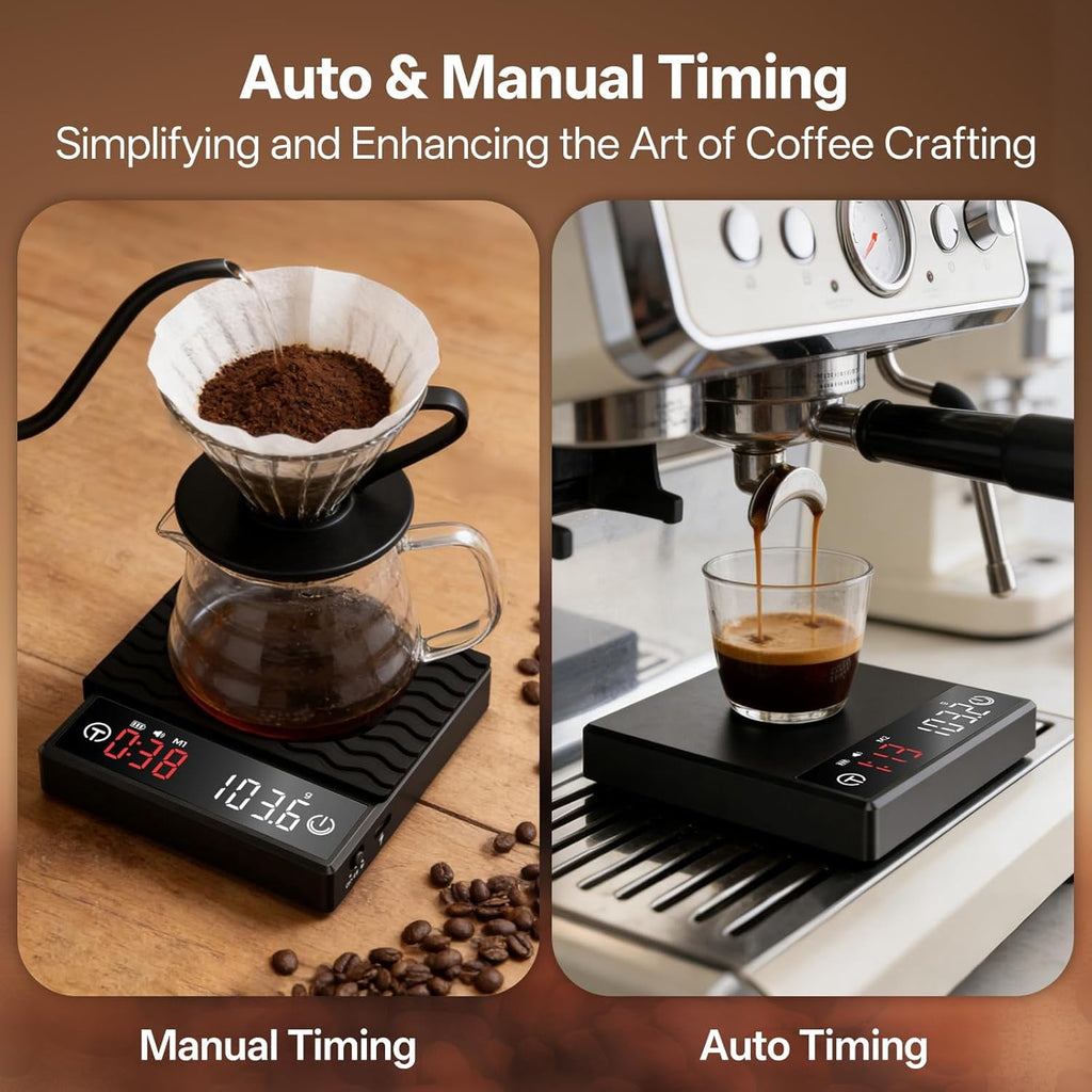 Coffee Scale with Timer, 2kg/0.1g High Precision Espresso Scale, Compact USB-C Rechargeable Digital Coffee Weight Scale for Pour Over, Espresso, Drip Coffee, Black