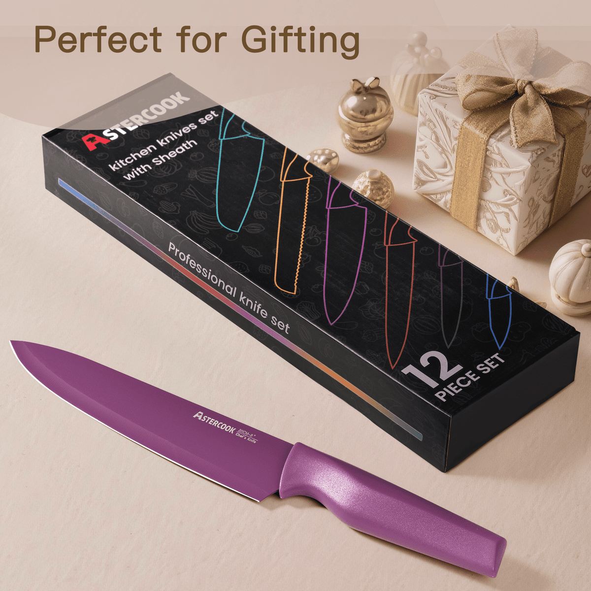 Astercook 6 Piece Flower Kitchen Knife Set, German High Carbon Stainless Steel Knives Sets with 6 Blade Guards Dishwasher Safe, Perfect Gifts for Kitchen
