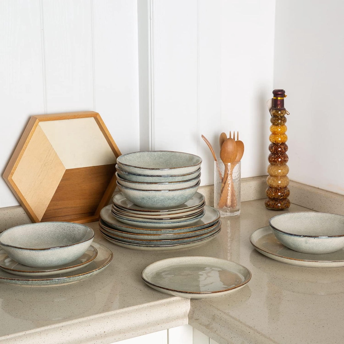 AmorArc Ceramic Dinnerware Sets,Handmade Reactive Glaze Stoneware Plates and Bowls Sets,Highly Chip and Crack Resistant | Dishwasher & Microwave Safe Dishes Set,Service for 4 Set(12pc),Reactive Glaze