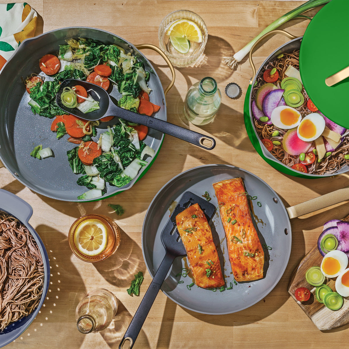 Beautiful 12-Piece Cookware Set, Pots and Pans with Strainer Lids and EverGood Ceramic Nonstick Coating, White Icing by Drew Barrymore