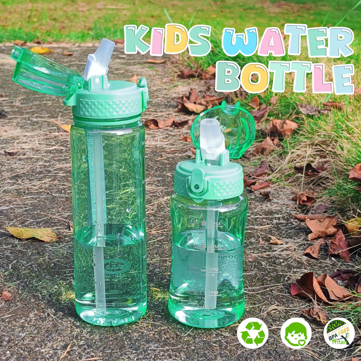 Oldley Transparent Tritan Kids Bottle – 17oz Straw Water Bottle with One-Hand Open Button, Lockable Leak-Proof Lid, Ideal for Daily Hydration