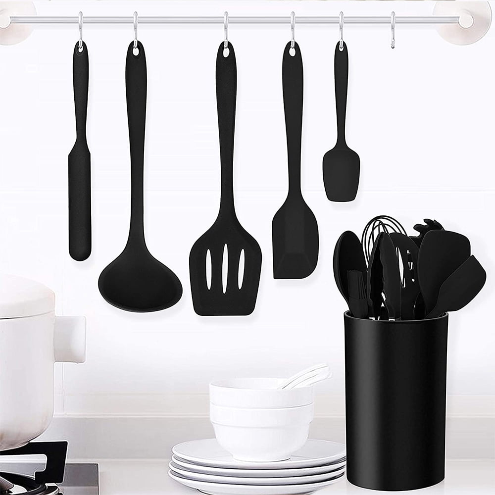 Walchoice 14 Pcs Cooking Utensils Set with Holder, Heat Resistant Silicone Kitchen Cookware Utensils Set, Kitchen Cooking Tools Includes Spatula Spoon Turner Whisk Tong, Dishwasher safe, Red