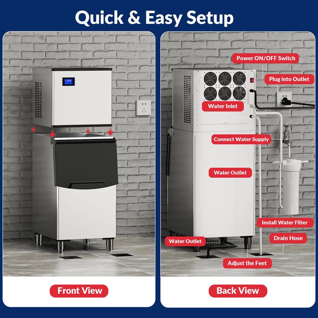 RIOXC Commercial Ice Maker Machine 650LBS/24H with 350LBS Bin, Split Clear Nugget Ice Makers, Fast Ice Maker Ice-Ready in 8-15mins for Restaurant Bar Hotel
