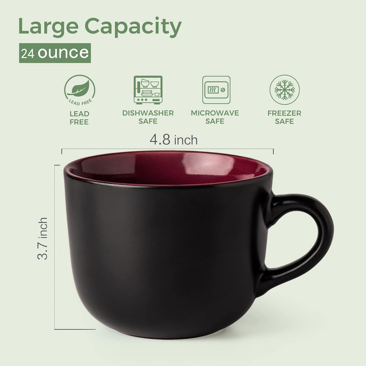 AmorArc 24 oz Soup Mugs with Handles, Jumbo Ceramic Bowls Mugs Set with handles for Coffee Cereal Cappuccino Snacks, Microwave&Dishwasher safe Soup Cups for Meal-Multicolor