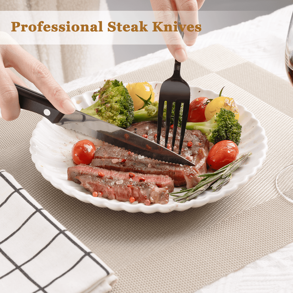 Astercook 25-Pieces Black Silverware Set with Steak Knives, Black Flatware Set for 4, Food-Grade Stainless Steel Tableware Cutlery Set, Eating Mirror Polished Utensil Set for Home Restaurant
