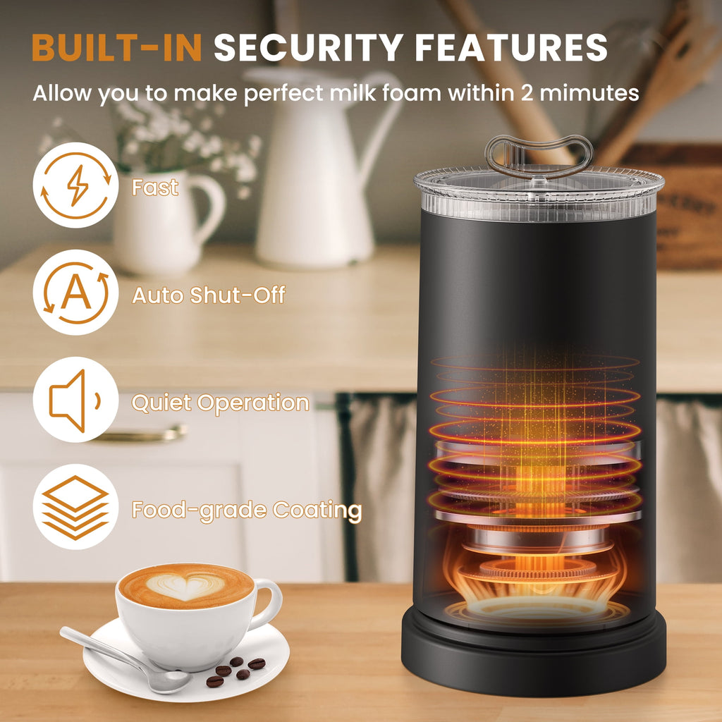 FETERVIC 5-in-1 Electric Frother, Touch Control Automatic Foam Maker, Warm Cold Heating Function for Latte Cappuccino Hot Chocolate
