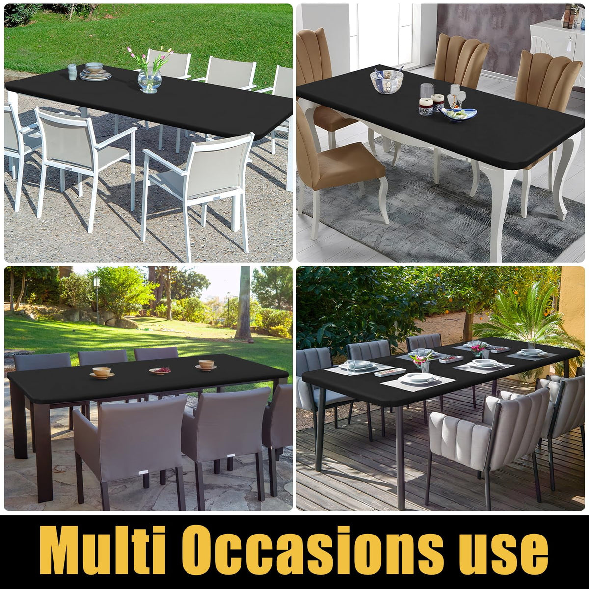Smiry Rectangle Picnic Tablecloth, Waterproof Wipeable Table Cloth, Washable Elastic Table Cover for Outdoor and Indoor, 30"x72", Black