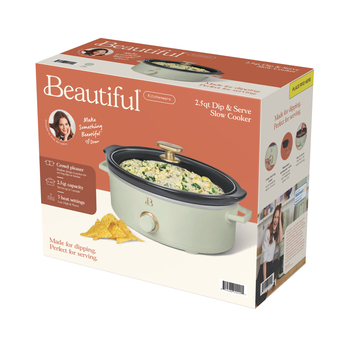 Beautiful 2.5 Qt Dip and Serve Manual Slow Cooker, Chocolate by Drew Barrymore