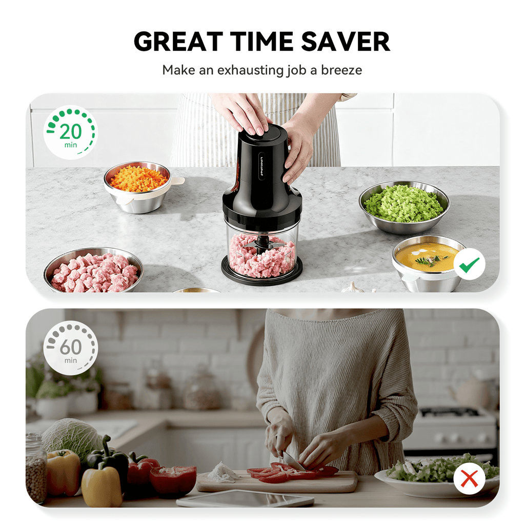 LINKChef Food Chopper, 3 Cup Food Processor, 260W Power Grinder with 4 Bi-Level Blades, Grey