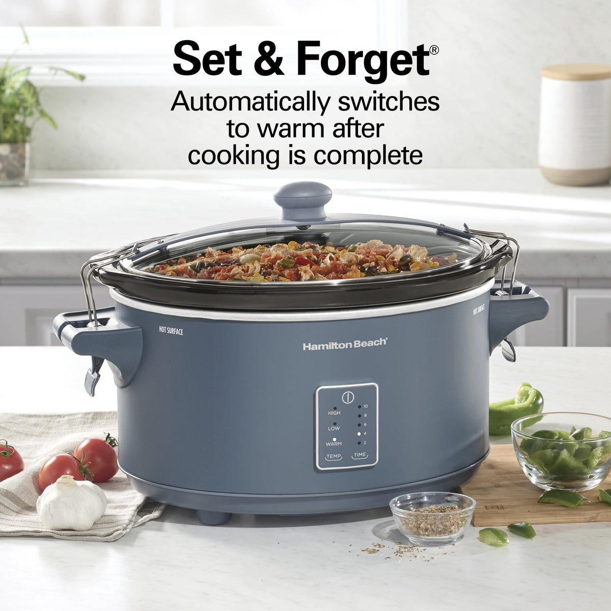 Hamilton Beach 7 Qt Programmable Slow Cooker, Stoneware Crock with Removable Pot, Stainless Steel