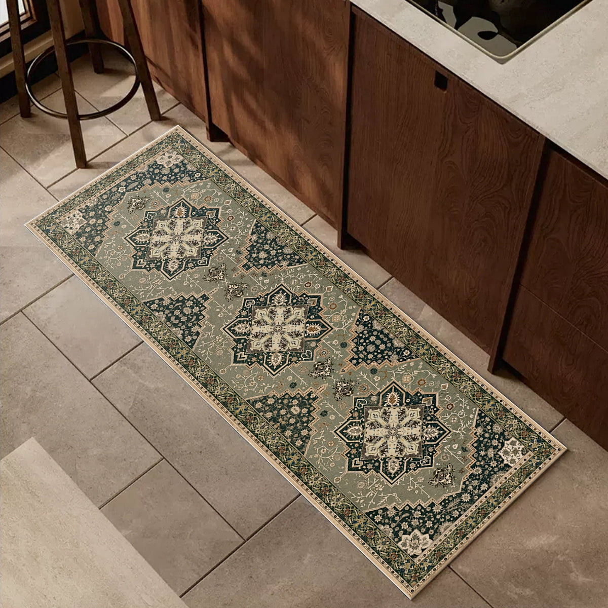 TECHVIDA Kitchen Rug Set 3 Piece,Non Slip Machine Washable Kitchen Mats, Farmhouse Hallway Doormat for Home Floor and Living Room,Gray