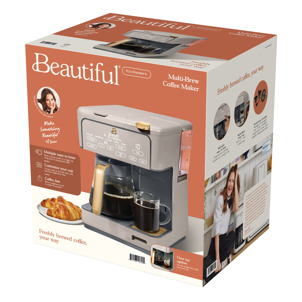 Beautiful by Drew Barrymore Multi-Brew 12-Cup Programmable Drip & Single-Serve Coffee Maker, White Icing