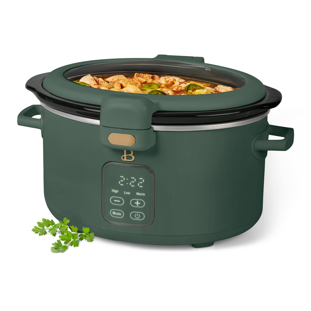 Beautiful 4 Qt Digital Slow Cooker with Hinged Locking Lid, Thyme Green by Drew Barrymore