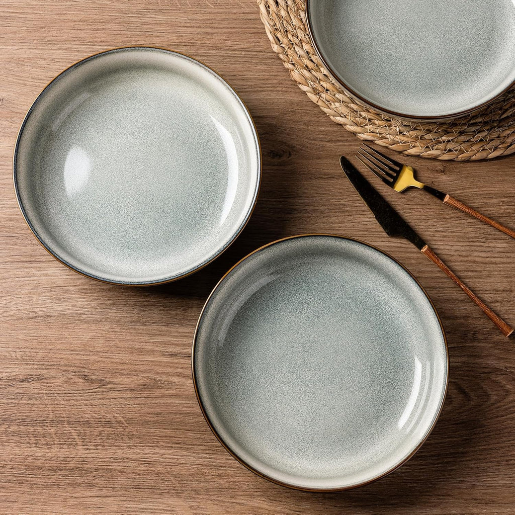 AmorArc 8.75'' Large Ceramic Pasta Bowls, 38oz Stoneware Pasta Serving Bowls Set of 4 for Kitchen, Wide Bowls for Fruit,Pasta,Salad,Oatmeal,Meal, Microwave Safe, Reactive Glaze-Space Blue