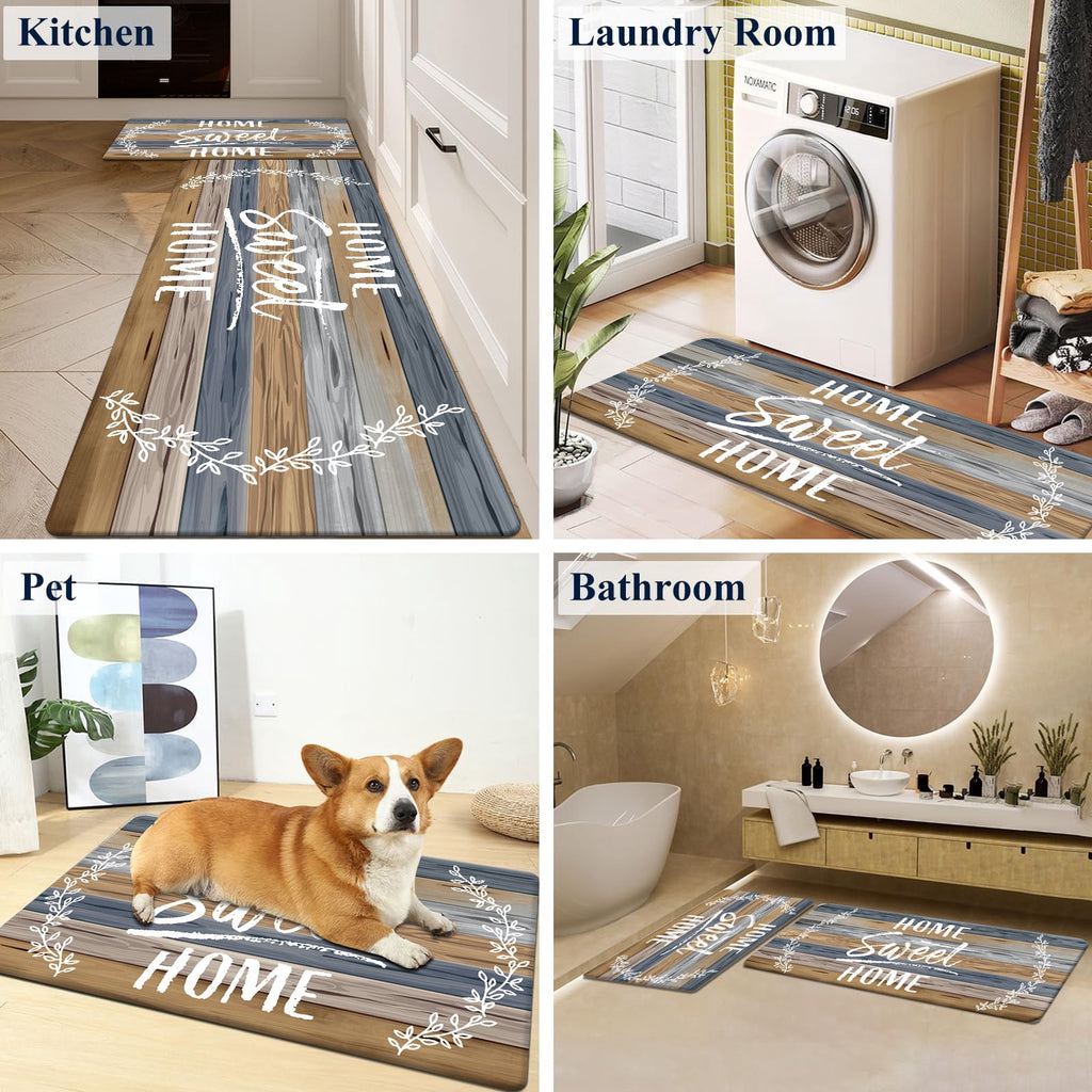 Findosom 2pcs Anti Fatigue Kitchen Rug Set,18"x30"+18"x47" Waterproof Non Slip Kitchen Runner Rug,0.4" Thick Cushioned Kitchen Floor Mats,Ergonomic Standing Mats Back Pain Relief Laundry Foam Rug