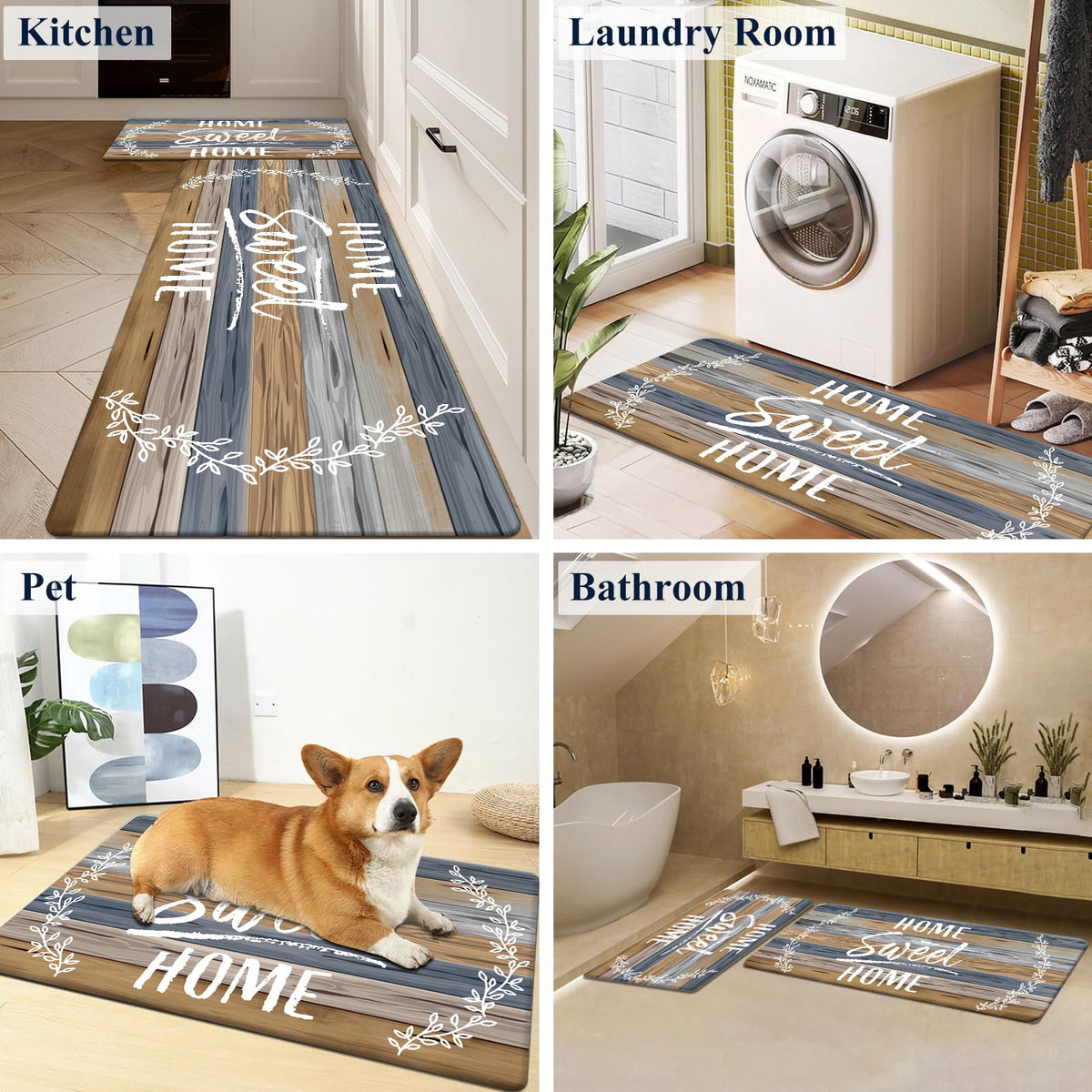 Findosom 2pcs Anti Fatigue Kitchen Rug Set,18"x30"+18"x47" Waterproof Non Slip Kitchen Runner Rug,0.4" Thick Cushioned Kitchen Floor Mats,Ergonomic Standing Mats Back Pain Relief Laundry Foam Rug