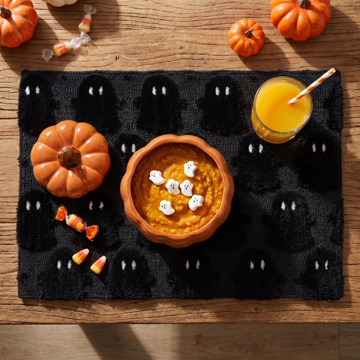 Sm:)e White Ghost Halloween Table Runner 13x72 Inch, Soft Plush Faux Fur Mantel Kitchen Dining Table Decor, Halloween Home Party Decor