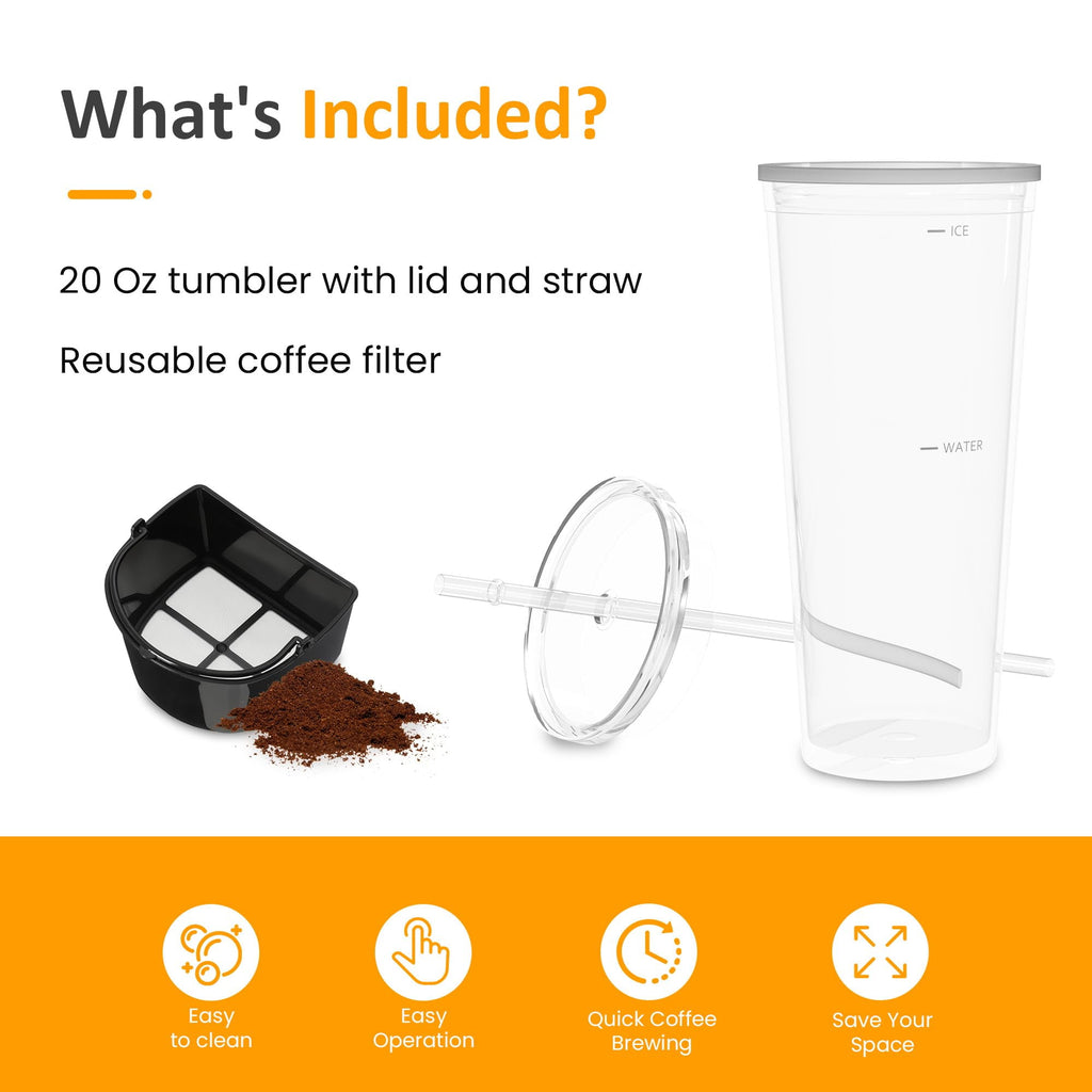 Sunvivi Single Serve Coffee and Iced Tea Maker with Reusable Filter, Cold Brew Ice Coffee Maker