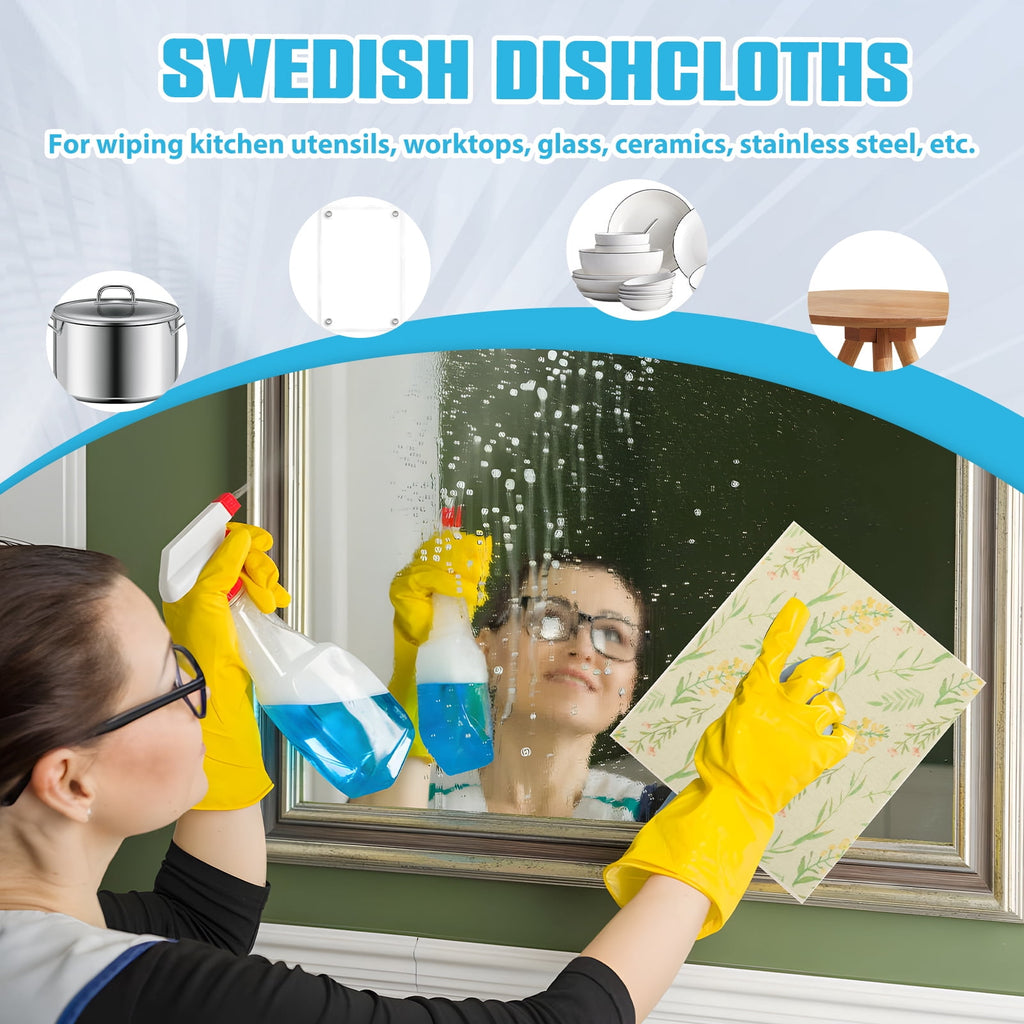10 Pcs Swedish Dishcloths Reusable Kitchen Dish Towels Absorbent Dishcloths Washable Cellulose Sponge Cloths Quick Drying Cleaning Cloths Soft Kitchen Dish Cloth, 7.7 x 6.7in