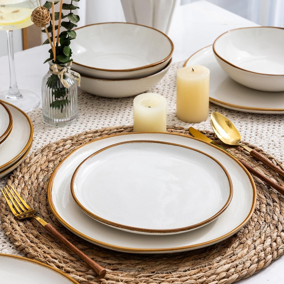 AmorArc Ceramic Dinnerware Sets,Handmade Reactive Glaze Stoneware Plates and Bowls Sets,Highly Chip and Crack Resistant | Dishwasher & Microwave Safe Dishes Set,Service for 4 Set(12pc),Reactive Glaze