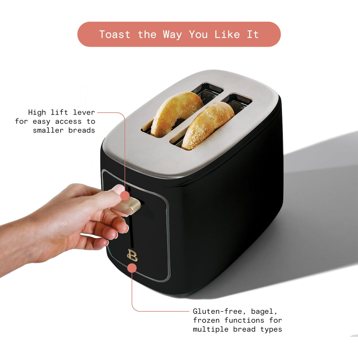 Beautiful 2 Slice Toaster with Touch-Activated Display, Thyme Green by Drew Barrymore