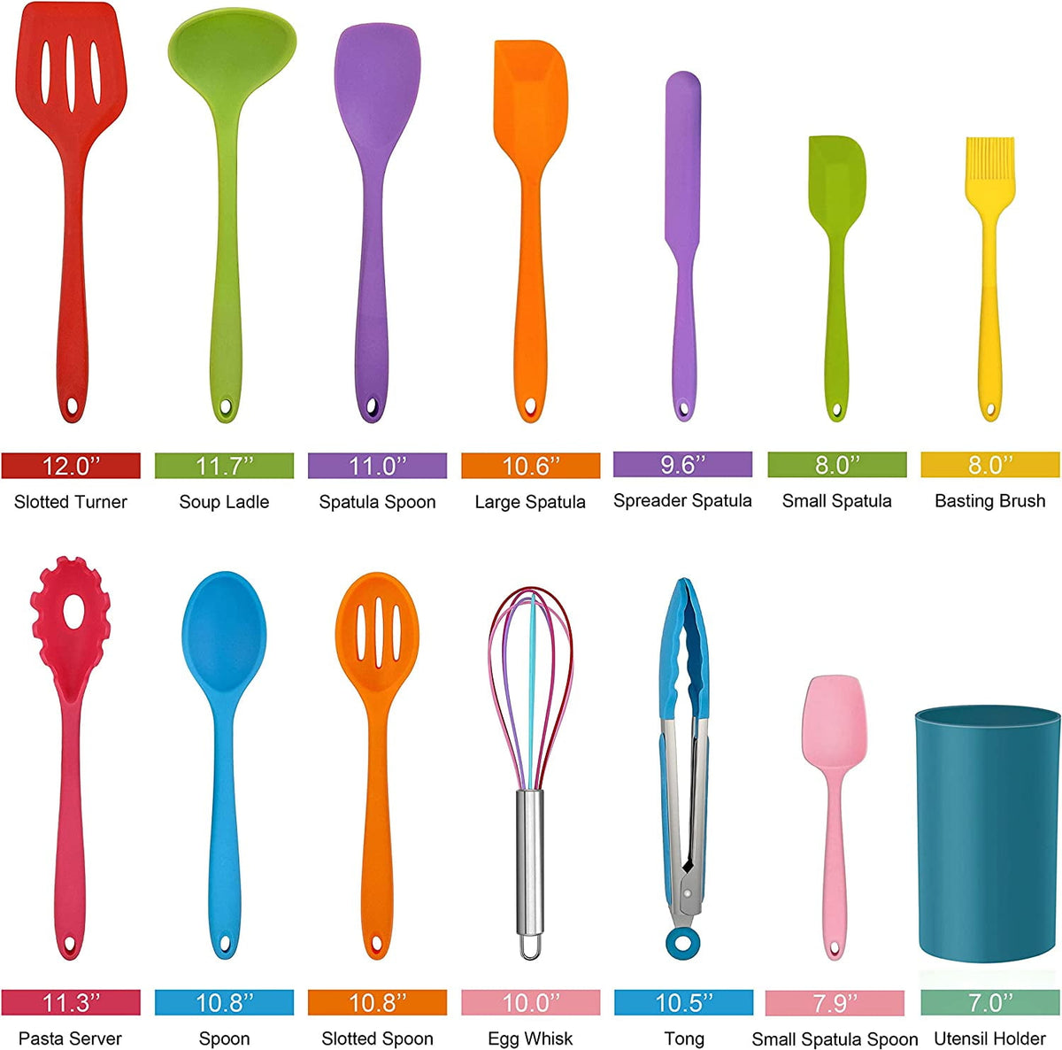Walchoice 14 Pcs Cooking Utensils Set with Holder, Heat Resistant Silicone Kitchen Cookware Utensils Set, Kitchen Cooking Tools Includes Spatula Spoon Turner Whisk Tong, Dishwasher safe, Red