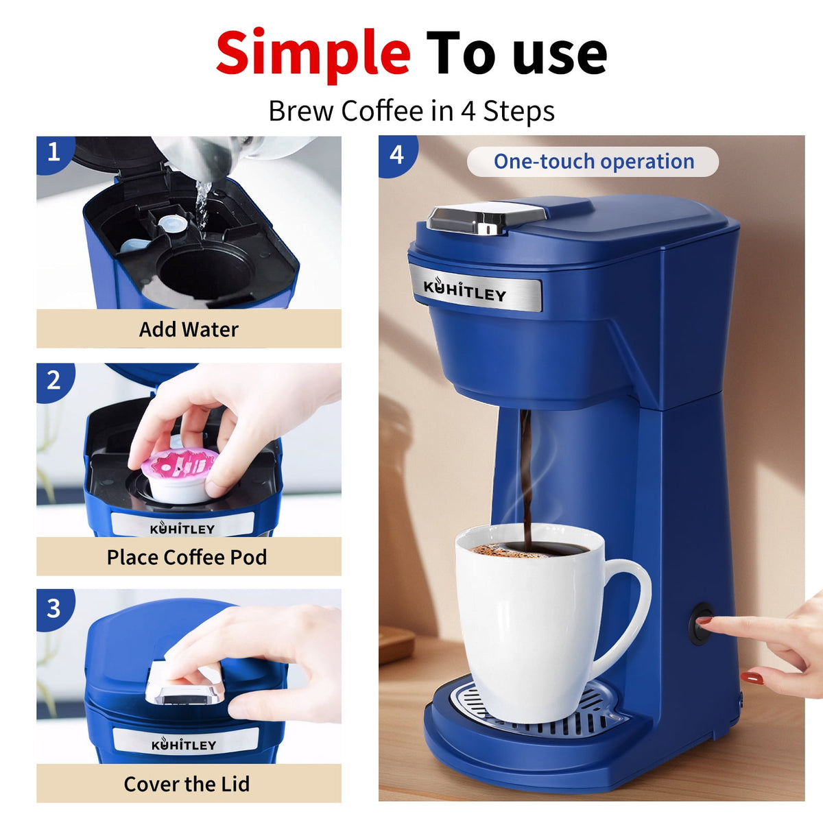 2 in 1 Single Serve Coffee Maker for K Cup Pods & Ground Coffee, Mini K Cup Coffee Machine with 6 to 14 oz Brew Sizes, Single Cup Coffee Brewer with One-Press Fast Brewing, Reusable Filters,Black