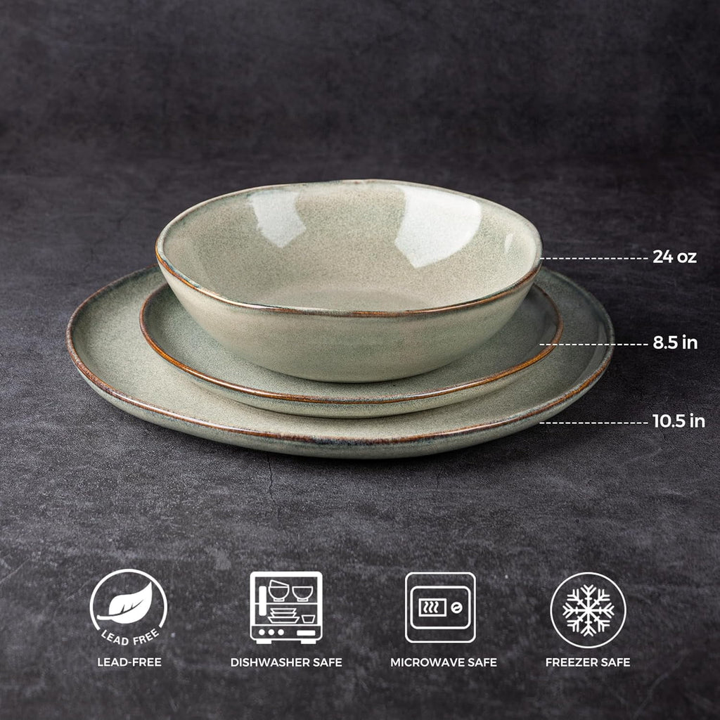 AmorArc Ceramic Dinnerware Sets,Handmade Reactive Glaze Stoneware Plates and Bowls Sets,Highly Chip and Crack Resistant | Dishwasher & Microwave Safe Dishes Set,Service for 4 Set(12pc),Reactive Glaze