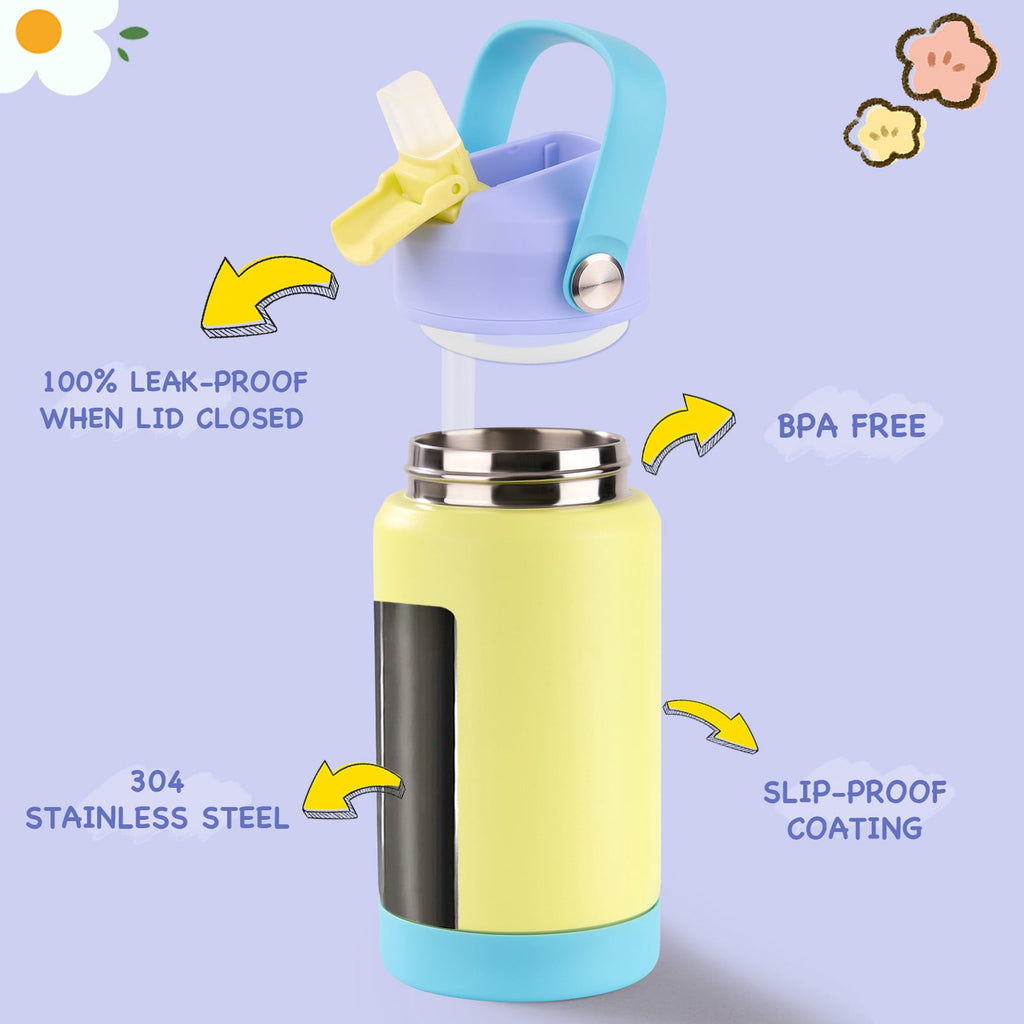 Hawsaiy 12oz Kids Insulated Water Bottle with Straw Lid, Leak-Proof Stainless Steel BPA-Free Thermos for School Boys and Girls