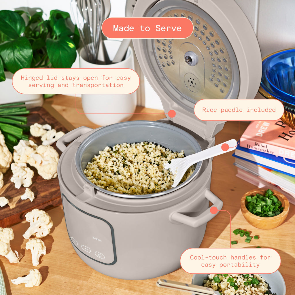Beautiful 14-Cup Cooked, 6-Cups Uncooked Electric Rice and Grain Cooker, EverGood Ceramic Nonstick Coating, Thyme Green by Drew Barrymore