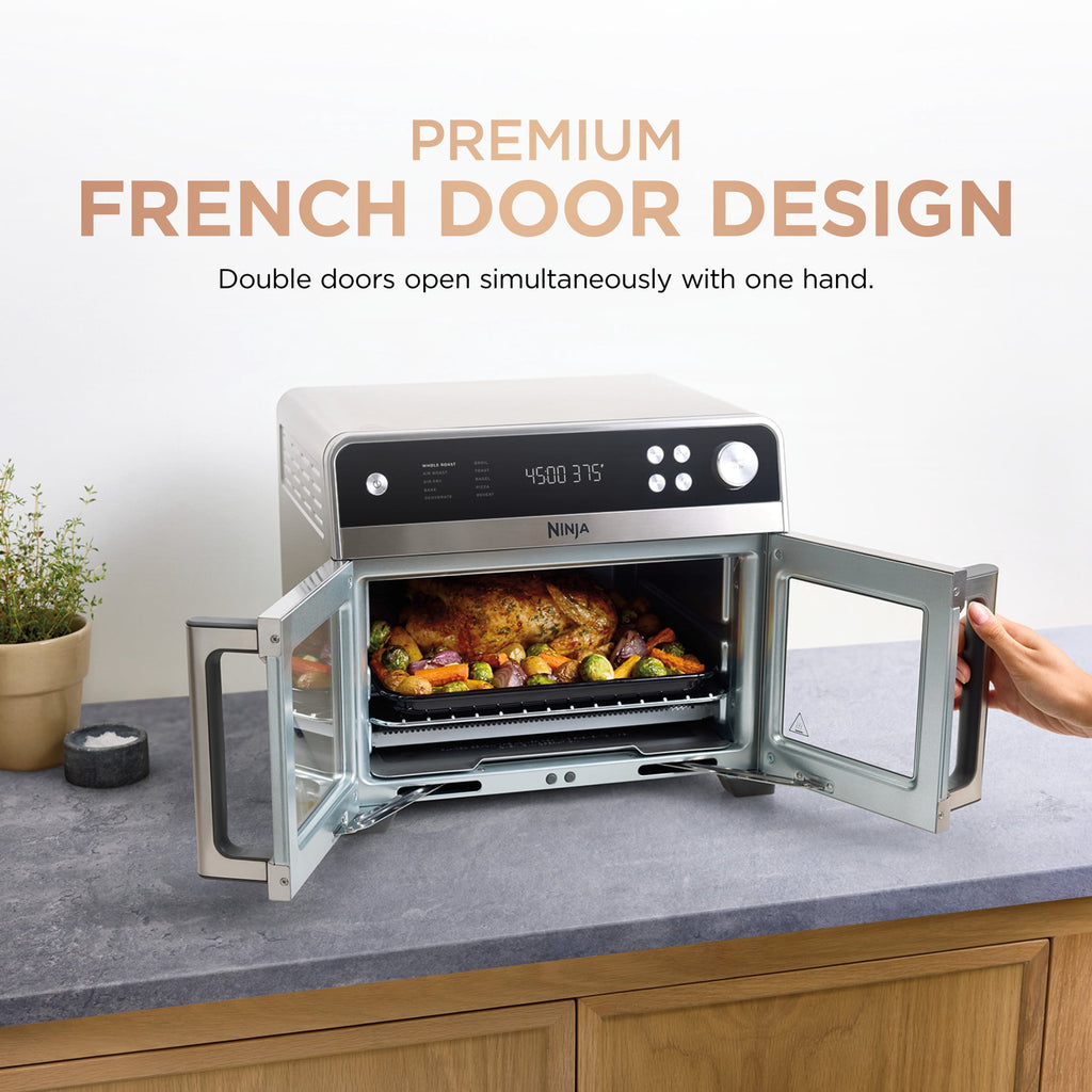 Ninja French Door 8-in-1 Countertop Oven, with Smart Surroundair Technology and Air Fry Function, Dishwasher Safe, 6 Pieces, FO100 Silver
