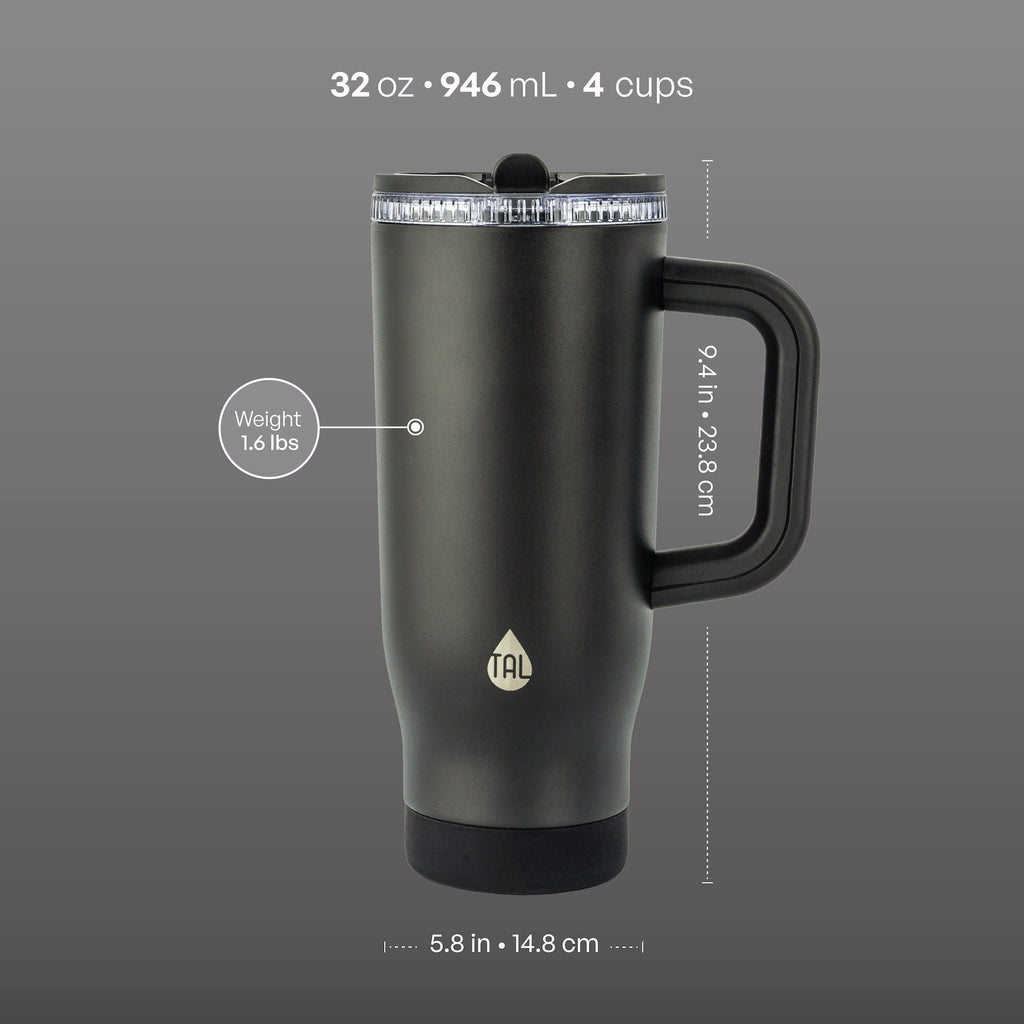 TAL 32oz Stainless Steel Skye Tumbler with Flip-Up Straw, Black