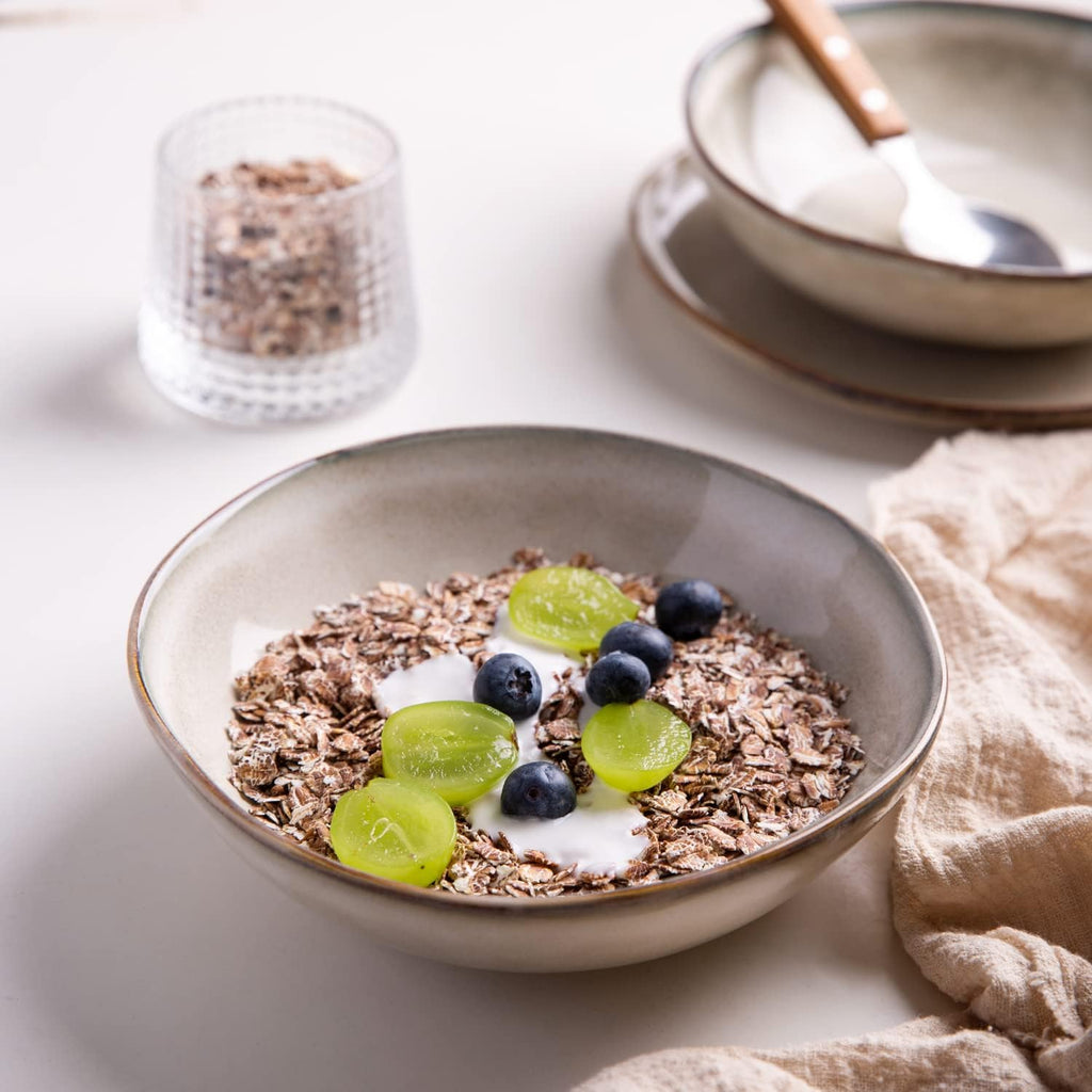 AmorArc Ceramic Cereal Bowls Set of 6, 24 oz Handmade Stoneware Bowls Set for Cereal Soup Salad, Stylish Kitchen bowls for Meal, Dishwasher & Microwave Safe, Reactive Glaze-Pearl White