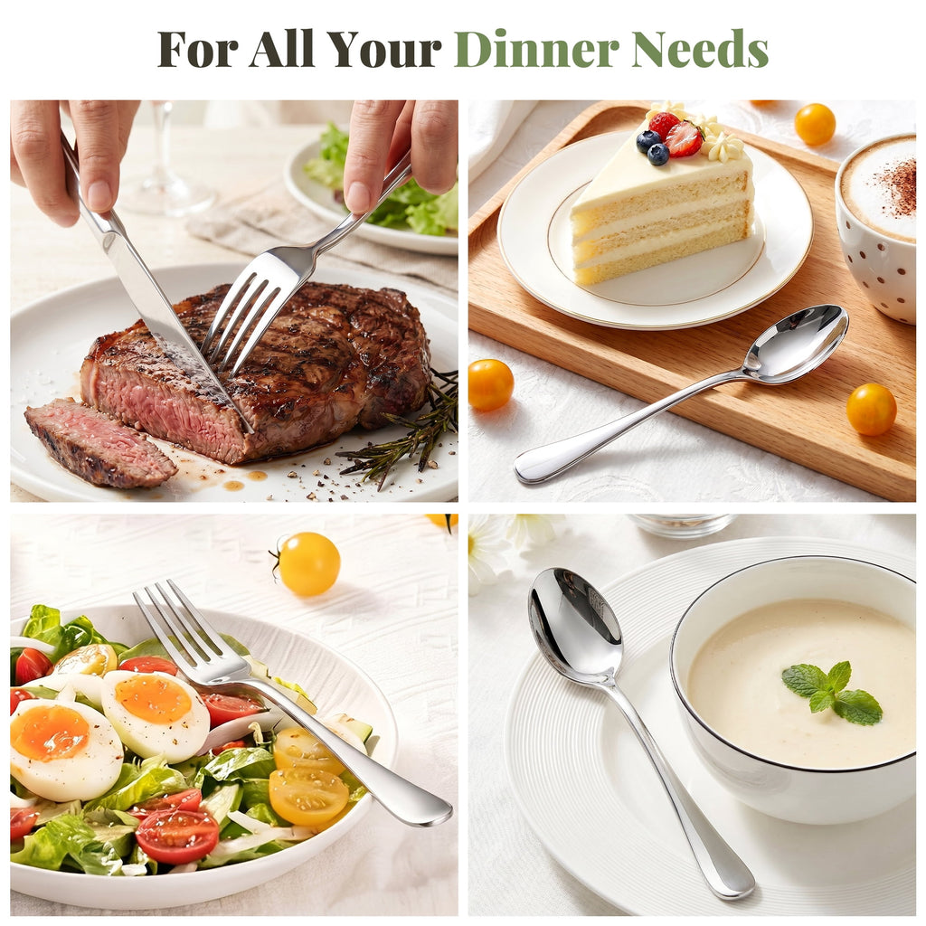 Astercook 24-Piece Dinner Spoon Set, 6.8'' Premium Food-Grade Stainless Steel Tablespoons Silverware, Mirror Polished & Dishwasher Safe Teaspoons, Heavy Duty Flatware for Kitchen, Restaurant & Party