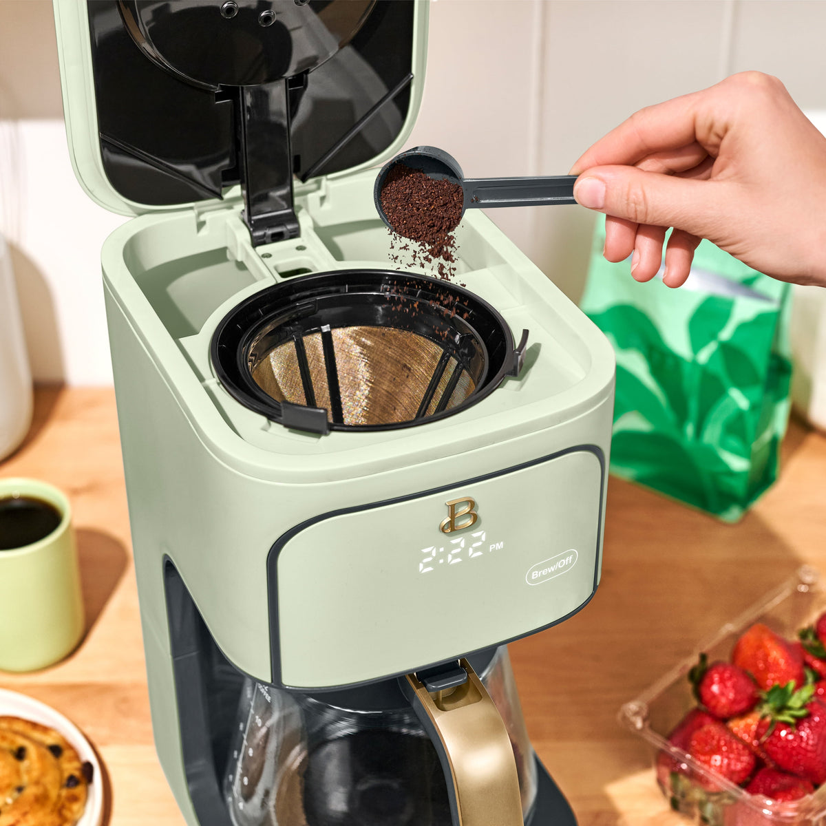 Beautiful 12 cup Programmable Coffee Maker, Thyme Green by Drew Barrymore