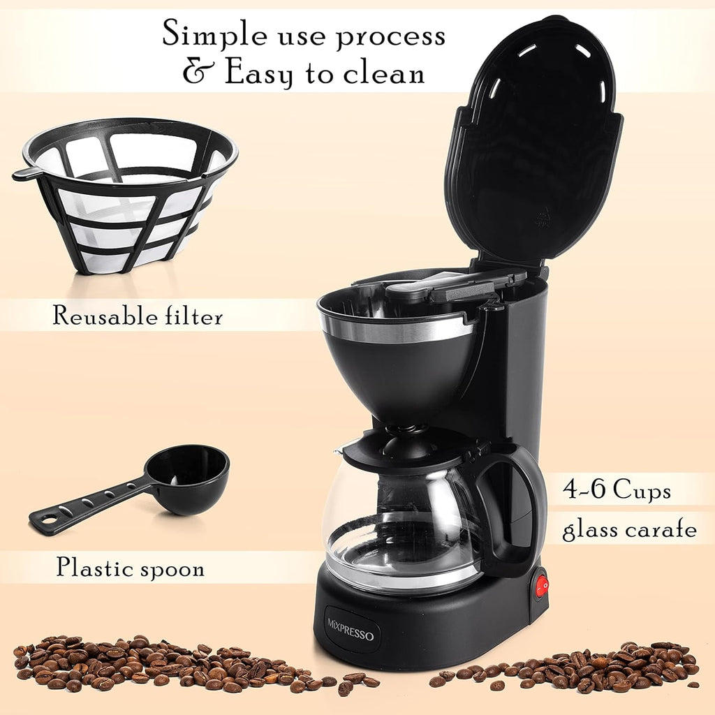 Mixpresso 12 Cup Coffee Pot, Auto-Off & Reusable Filter, Large Drip Coffee Maker 12 Cup Borosilicate Glass Carafe, Anti-Drip Coffee Machine Water Level Window, Black Electric Coffee Maker