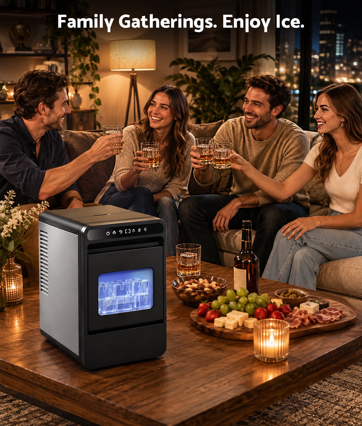 Flamemore Clear Countertop Ice Maker, 8 Crystal Clear 1.2" Large Craft Ice Cubes in 20 Mins, Portable Ice Machine with Self-Cleaning for Home Bar, Whiskey & Cocktails