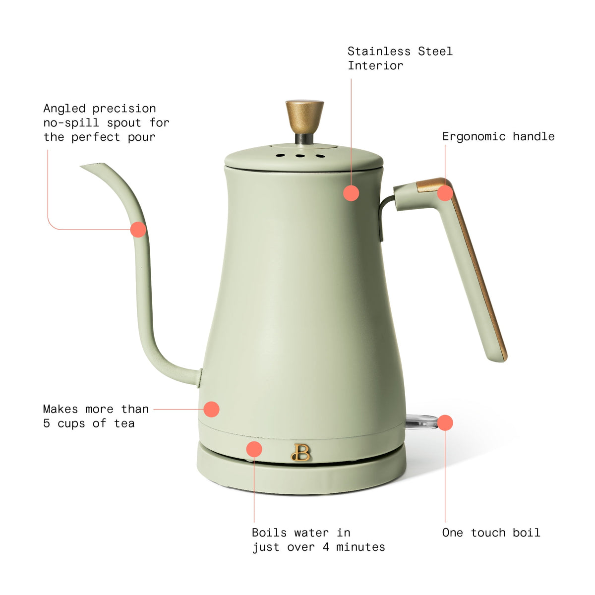 Beautiful 1-Liter Electric Gooseneck Kettle 1200 W, Chocolate by Drew Barrymore