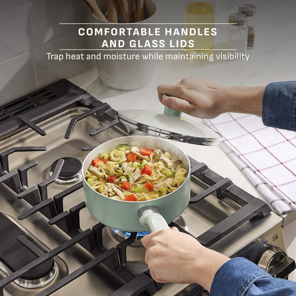 T-fal Easy Care 18 Piece Ceramic Nonstick Cookware Set, Pots and Pans, Mint Green