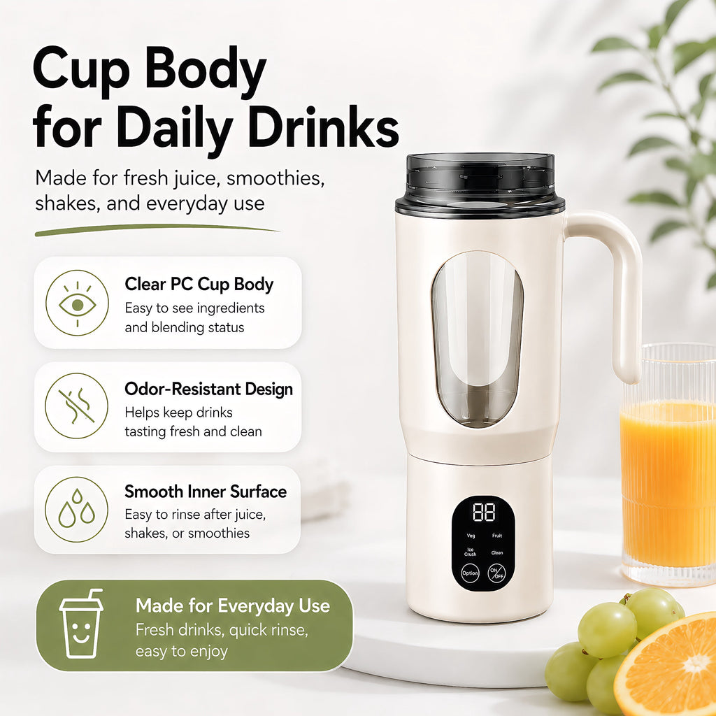 STARBIAO Portable Blender 19.6 oz Personal Juicer Cup, USB-C Rechargeable Mini Blender for Shakes & Smoothies, 12-Blade Stainless Steel, 4 Modes, Digital Display, Self-Cleaning, Beige