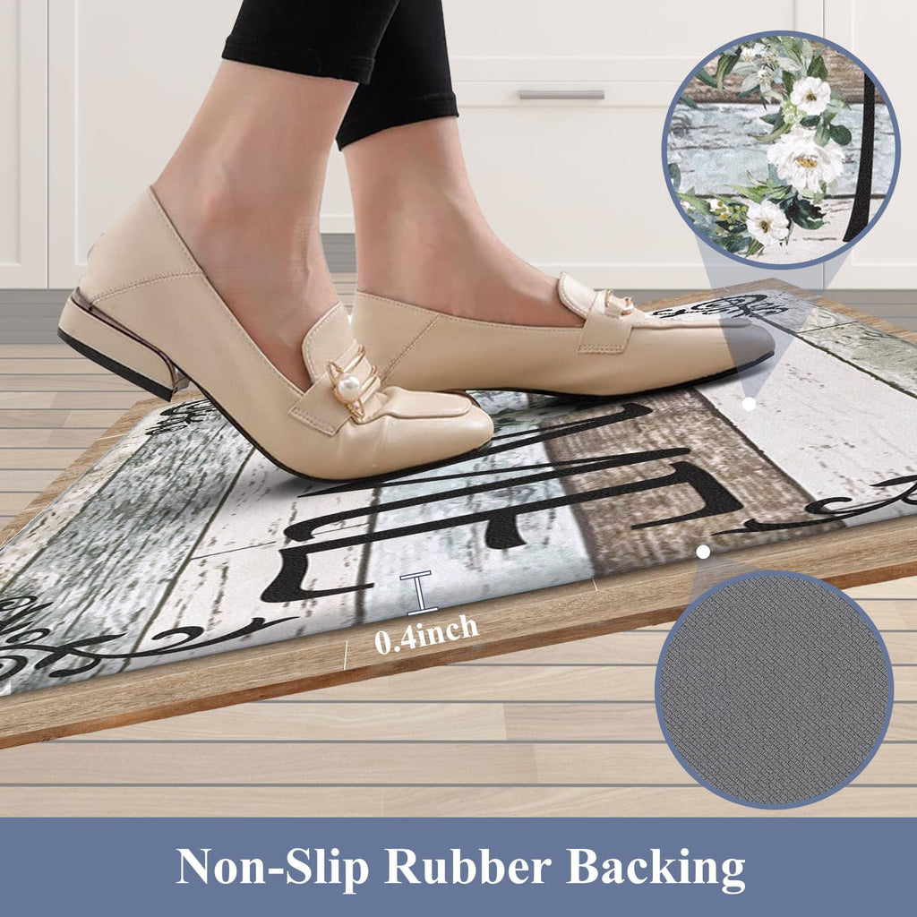 Findosom 2pcs Anti Fatigue Kitchen Rug Set,18"x30"+18"x47" Waterproof Non Slip Kitchen Runner Rug,0.4" Thick Cushioned Kitchen Floor Mats,Ergonomic Standing Mats Back Pain Relief Laundry Foam Rug