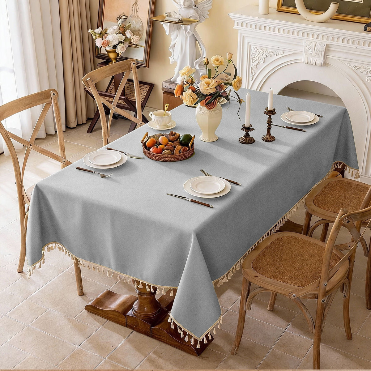 Soulgenix Tablecloth, 55"*70" Rectangle Table Cloth with Tassel, Table Cover for Dining, Party, Home, Fits Tables 30"×45" (4-6 seats), Beige