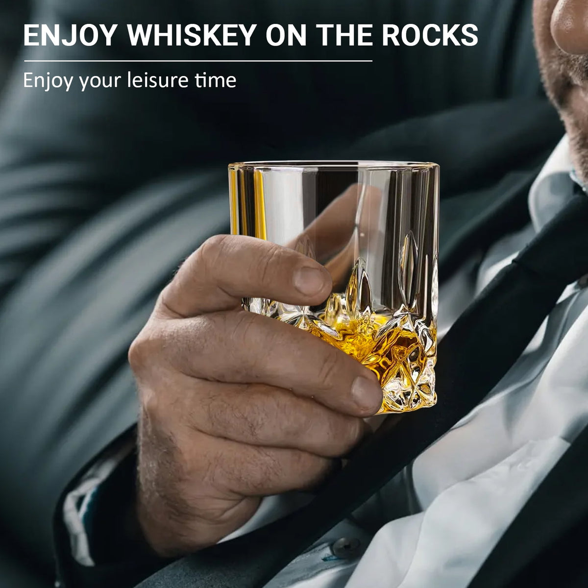 TINANA Crystal Cut Whiskey Glasses 6 pack: 10oz Ultra-Clear Old Fashioned Glass, Premium Lead-Free Crystal Glass Tumbler For Drinking Bourbon, Scotch, Cognac, Cocktails
