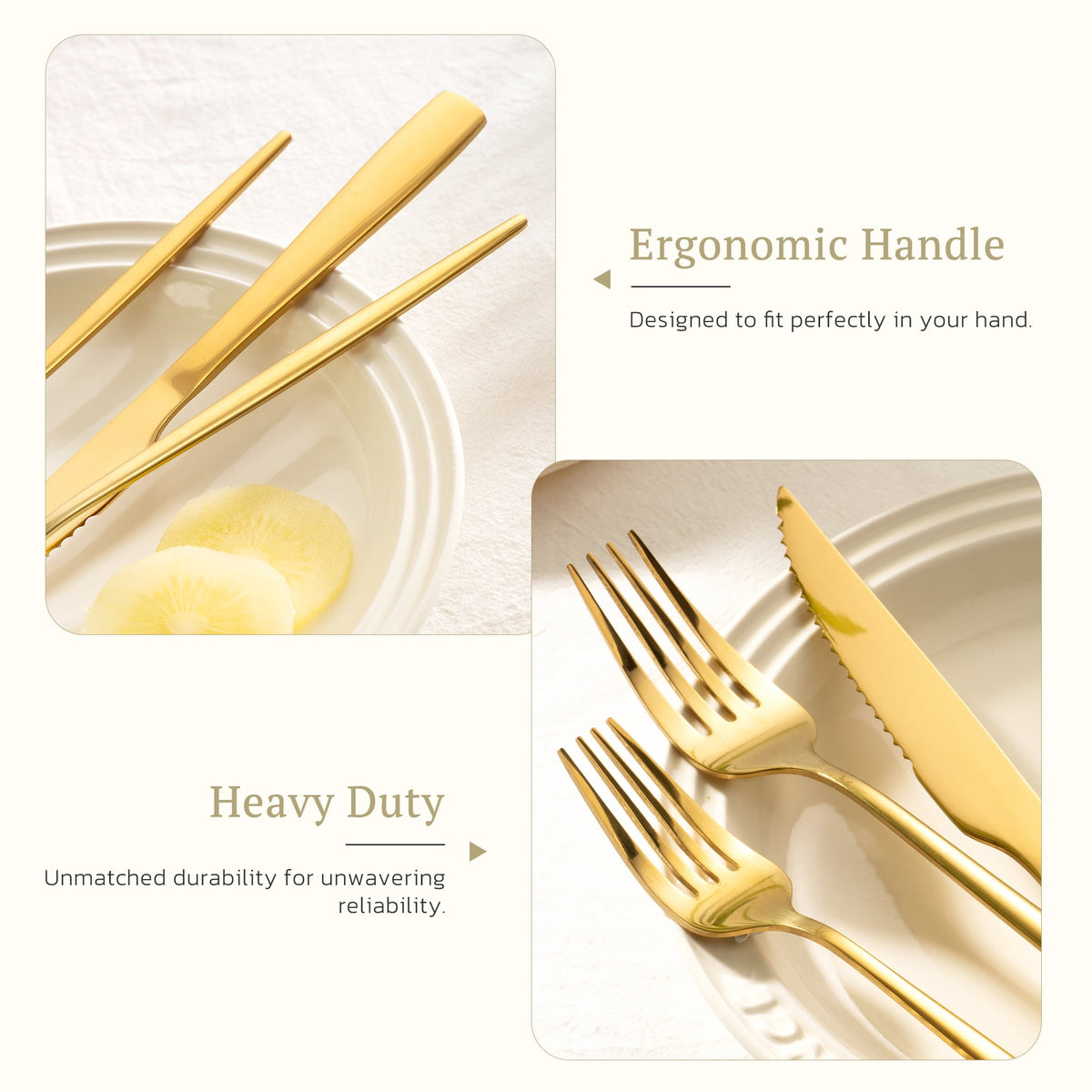 Astercook 25-Pieces Gold Silverware Set with Steak Knives for 4 - Great Food-Grade Stainless Steel Flatware Set, Mirror-polished Cutlery Utensil Sets, Ideal for Home Restaurant & Banquet Use, Gold