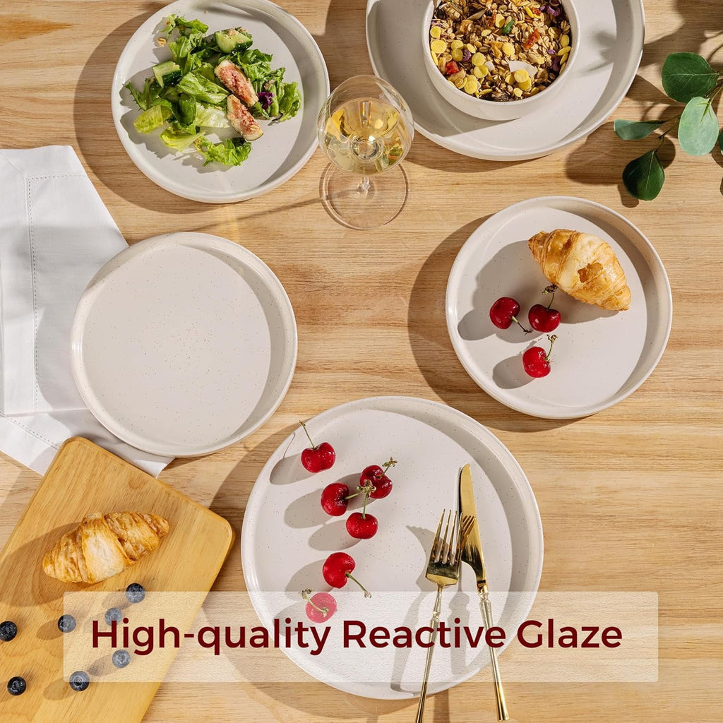 AmorArc Ceramic Dinnerware Set for 4 | Speckled Stoneware Plates and Bowls with unglazed terracotta | Scratch Resistant, Dishwasher & Microwave Safe Dishes Sets- 12-Pcs Pink